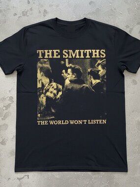 The Smiths The World Won't Listen Band Tee Black Gold Graphic T-Shirt